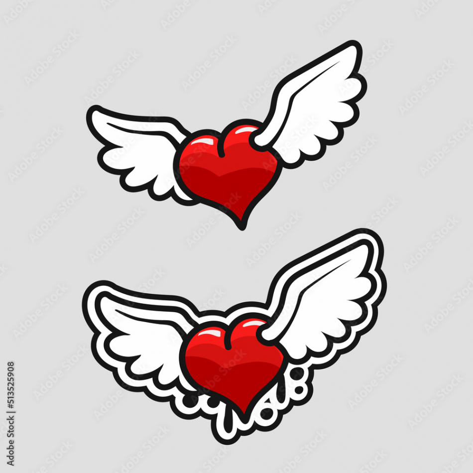 Heart with wings, Cartoon graffiti style