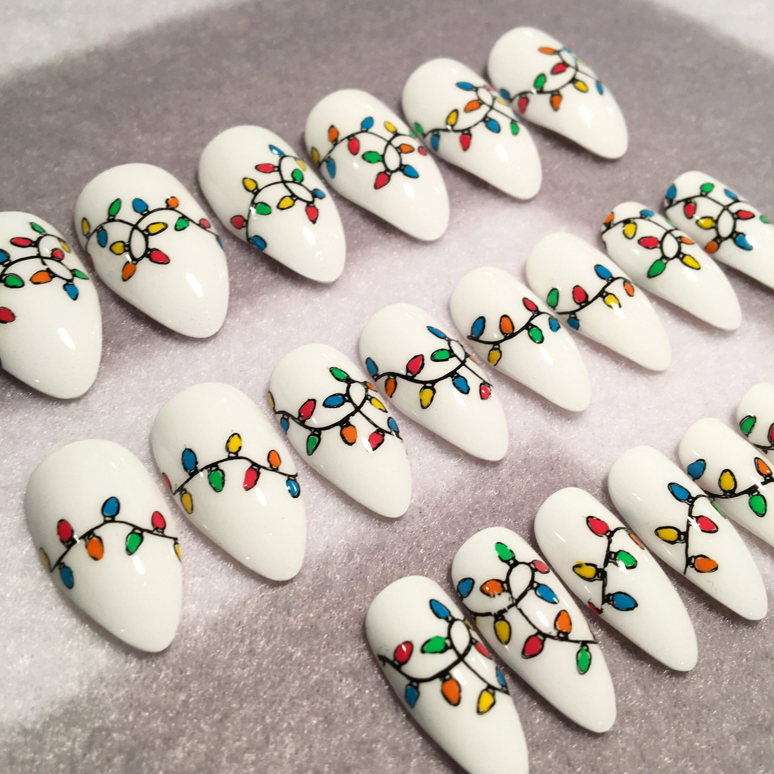 Holiday Lights Fake Nails Faux Nails Glue On Nails White - Etsy