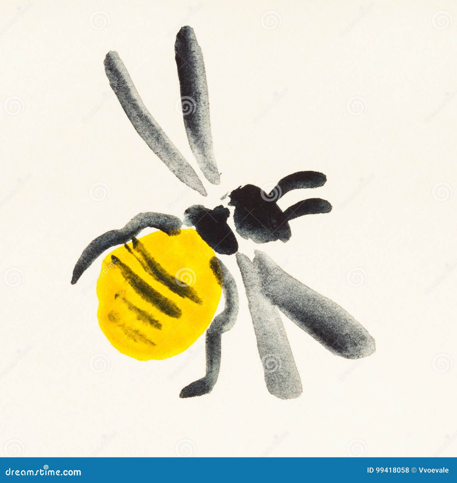 Honeybee Painted on Cream Colored Paper Stock Illustration