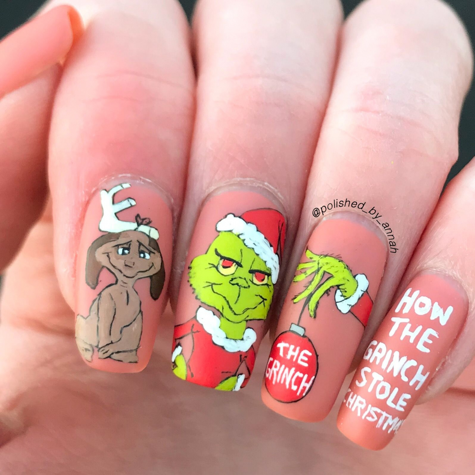 How the grinch stole Christmas cartoon nails  Christmas nails