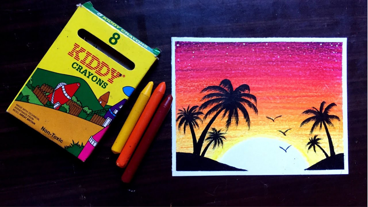 How to Draw a Beautiful Sunset using Wax Crayons