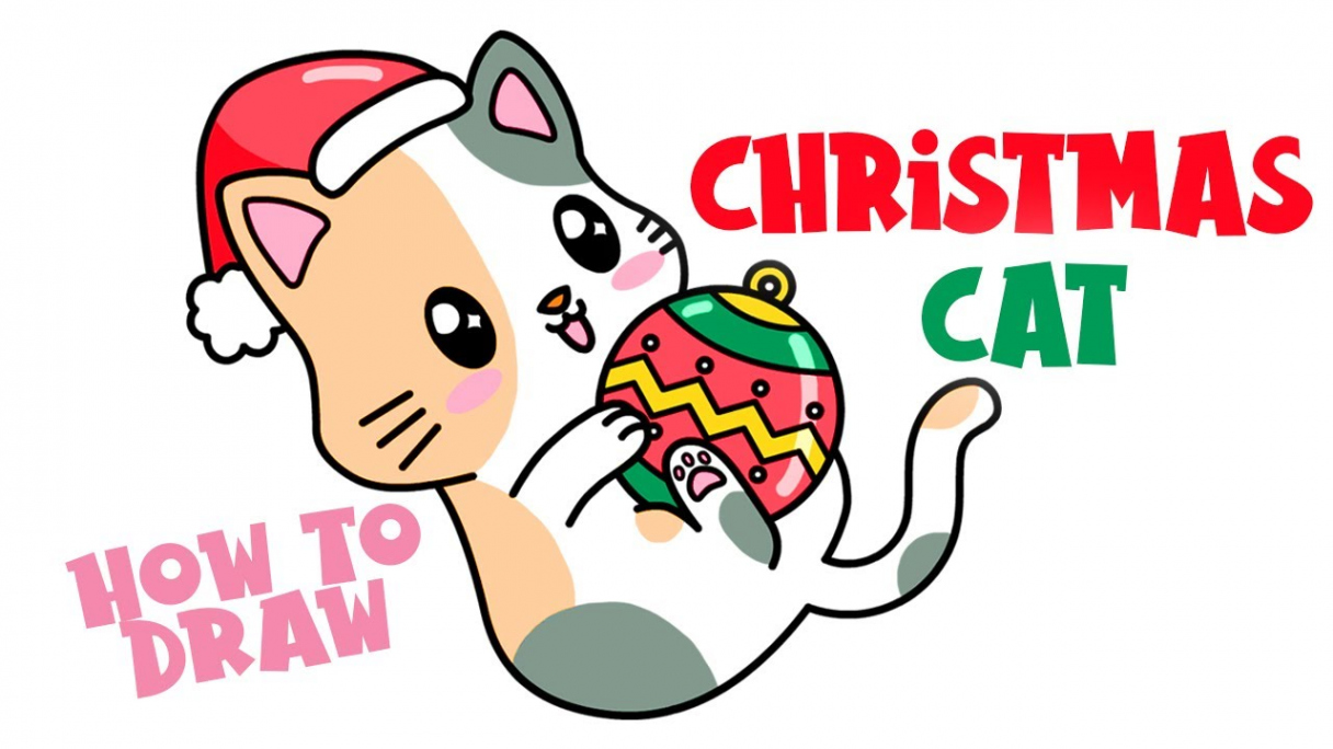 How to Draw a cute Christmas Cat (step by step)