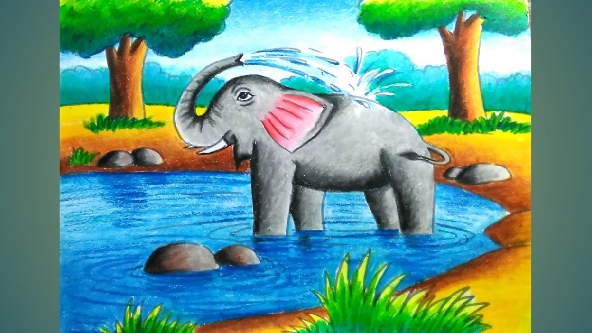 How to Draw a Elephant SceneryElephant Drawing Scenery colour