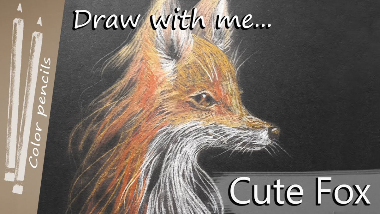 How to draw a Fox with color pencils on black paper  step by step