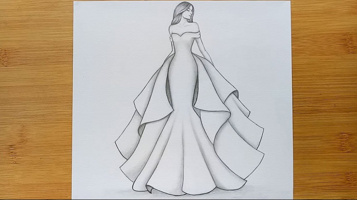 How to draw a girl with Beautiful Dress for Beginners / pencil sketch step  by step