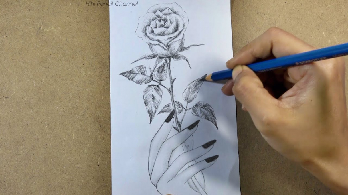 How to draw a hand holding Rose flower  Pencil Sketch