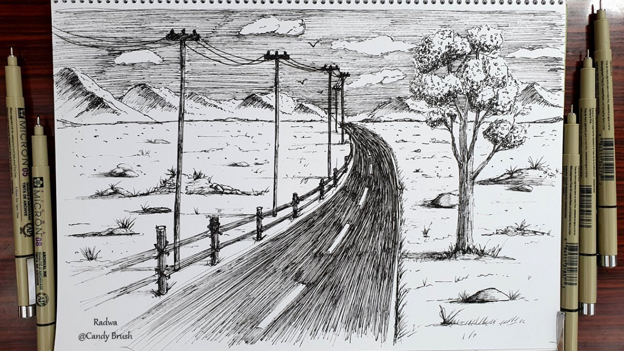 How to Draw A Landscape Scenery  Pen & Ink Drawing #