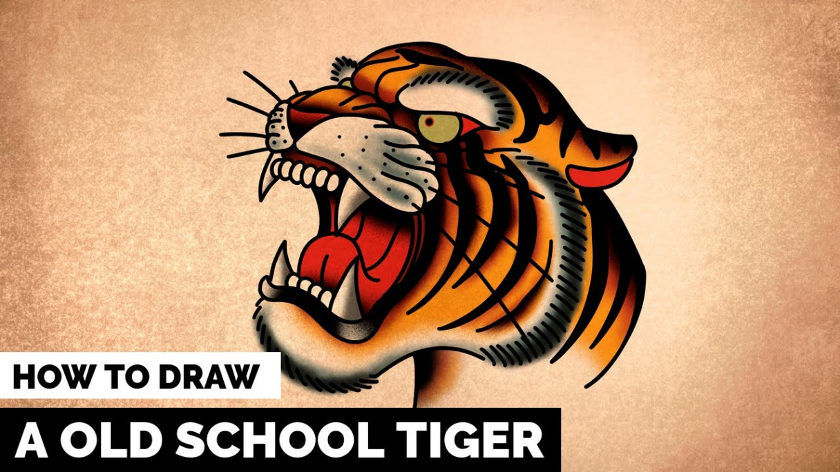 How to Draw a Old School Tiger  Tattoo Drawing Tutorial