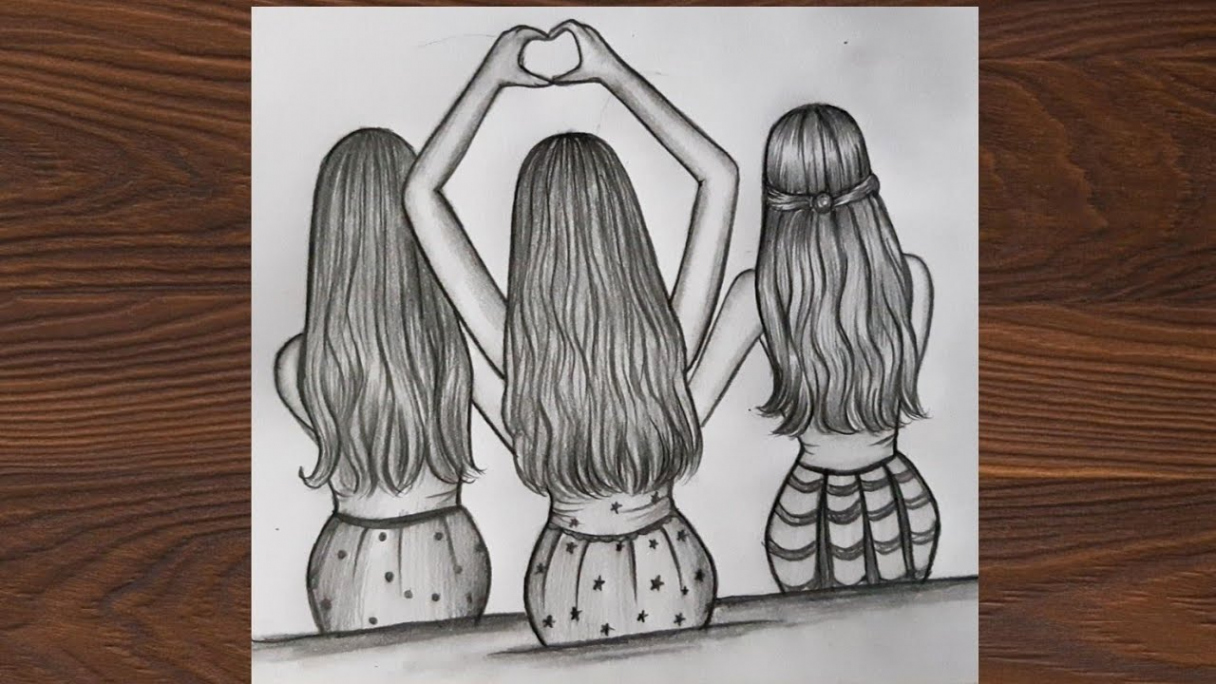 How to draw a sketch of three Best Friends together