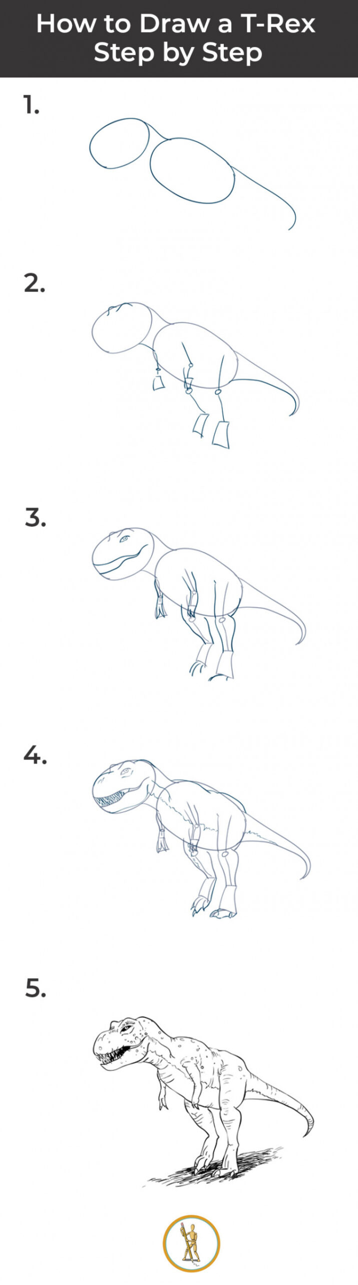 How to Draw a T-Rex Dinosaur – Step by Step  SketchBookNation