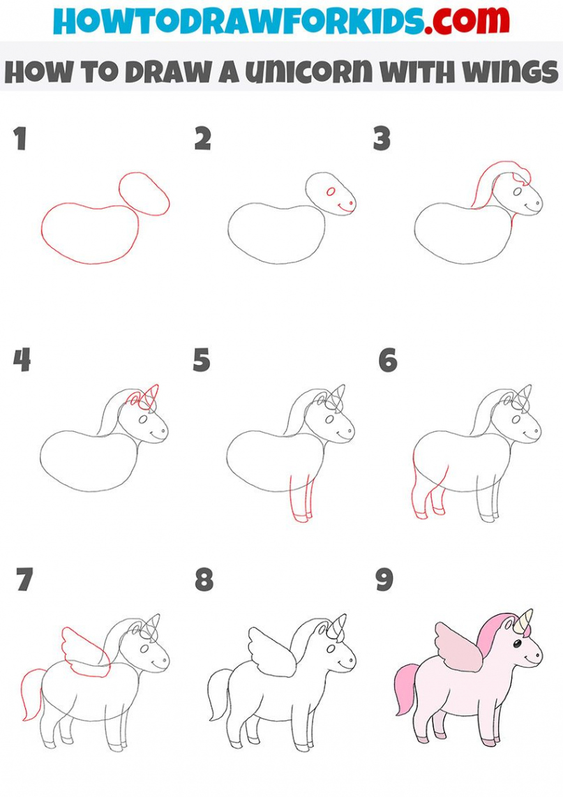 how to draw a unicorn with wings step by step  Easy drawings for