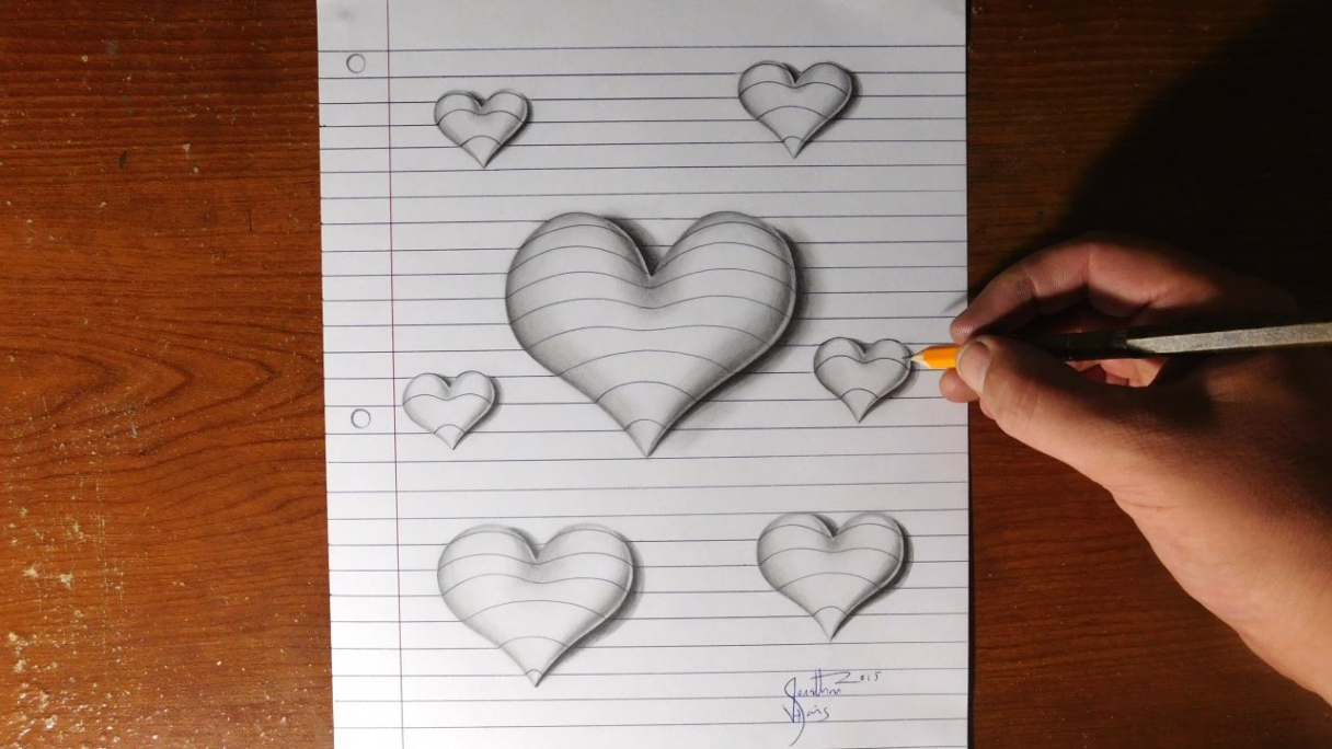 How to Draw D Hearts - Line Paper Trick Art