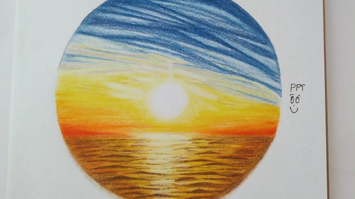 How to draw easy Sunset Scenery step by step with colored pencils #sunset  #drawing #sea