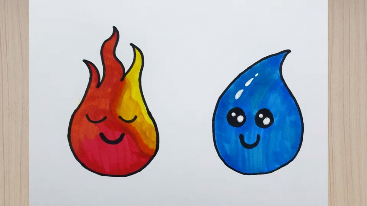 how to draw fire and water / step by step easy drawings