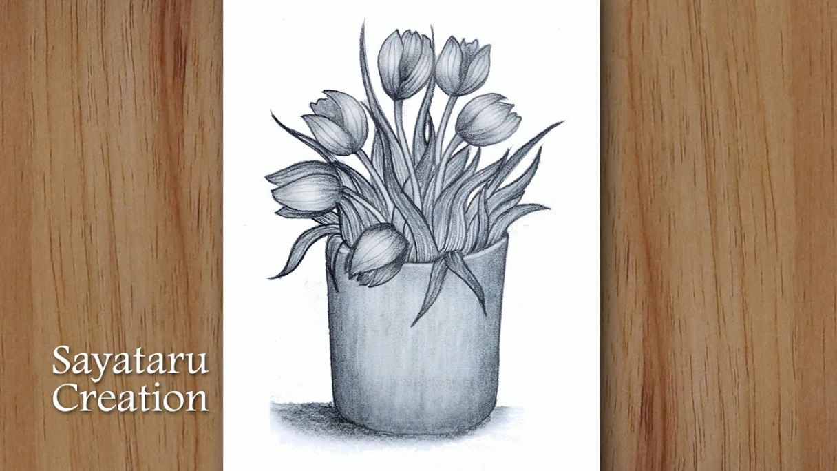 How to draw flowers in a vase step by step  Pencil Sketch for Beginners