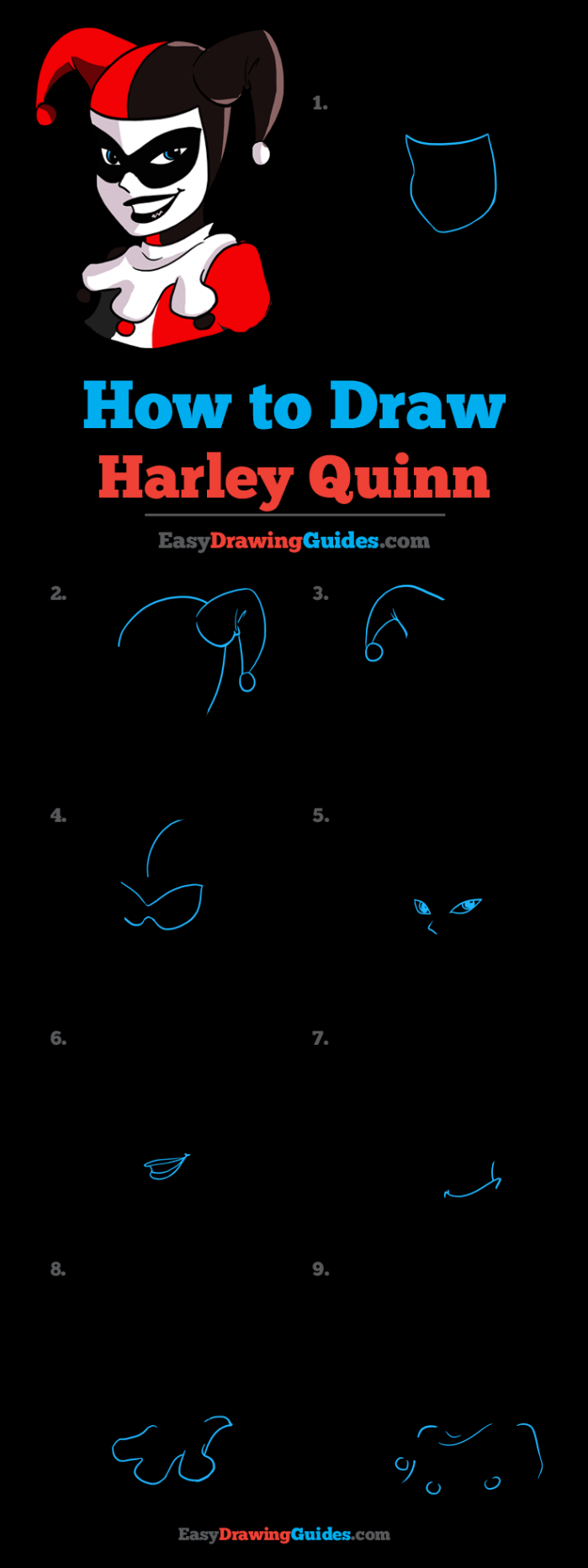 How to Draw Harley Quinn - Really Easy Drawing Tutorial  Harley