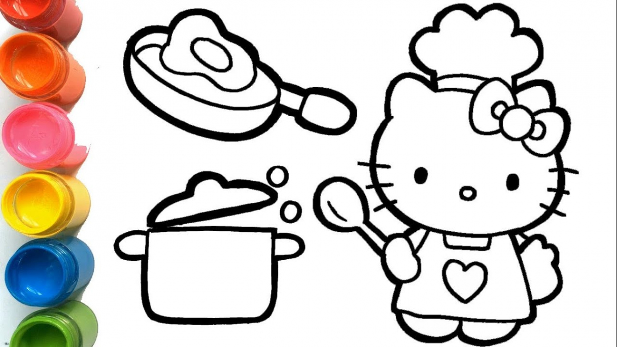 How to Draw Hello Kitty Cat Cooking in the Kitchen