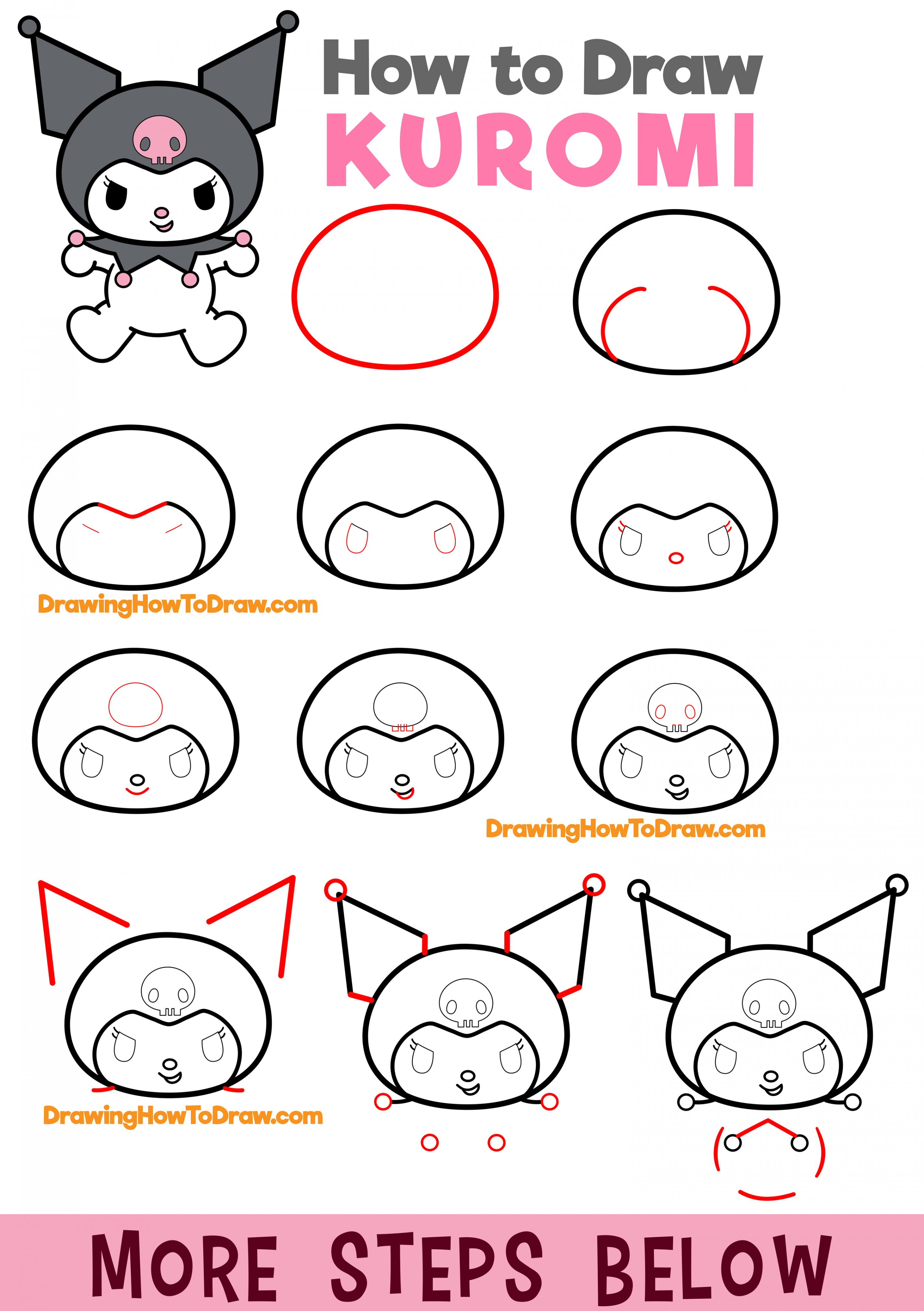 How to Draw Kuromi from My Melody and Hello Kitty Easy Step by