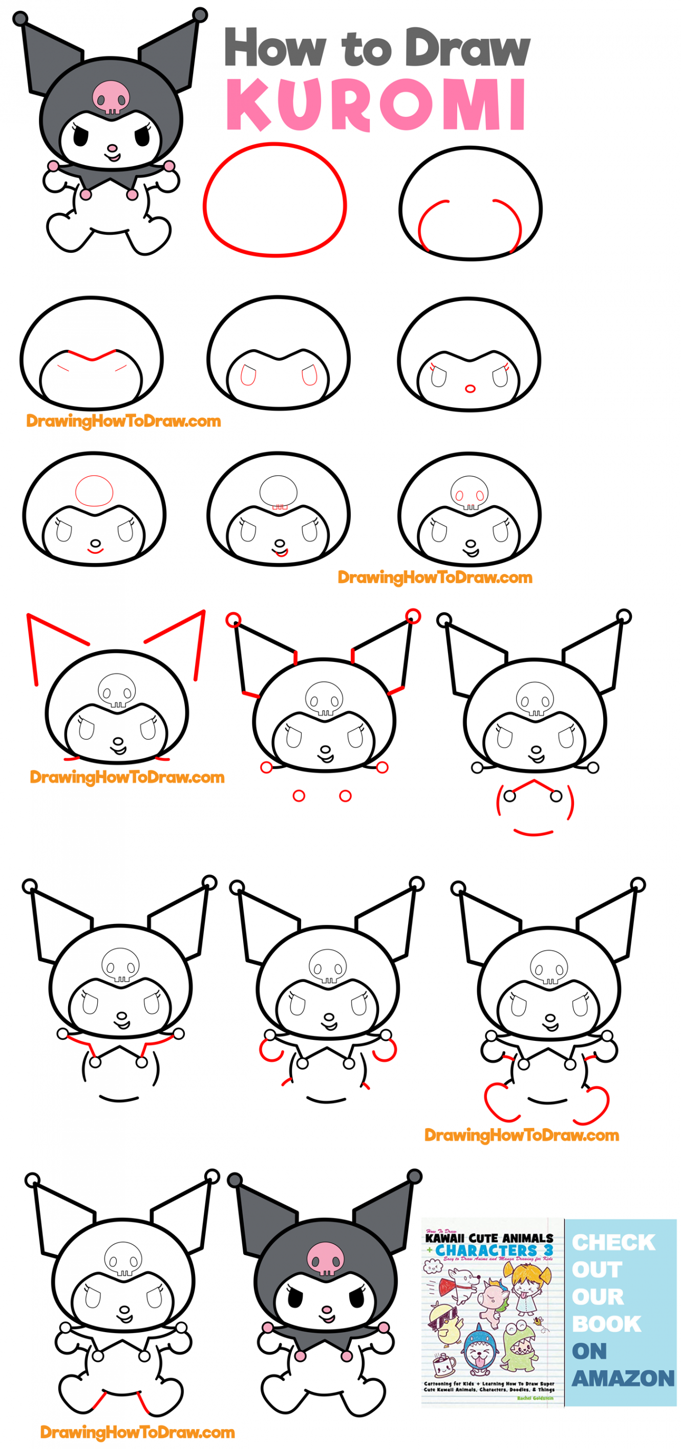 How to Draw Kuromi from My Melody and Hello Kitty Easy Step by