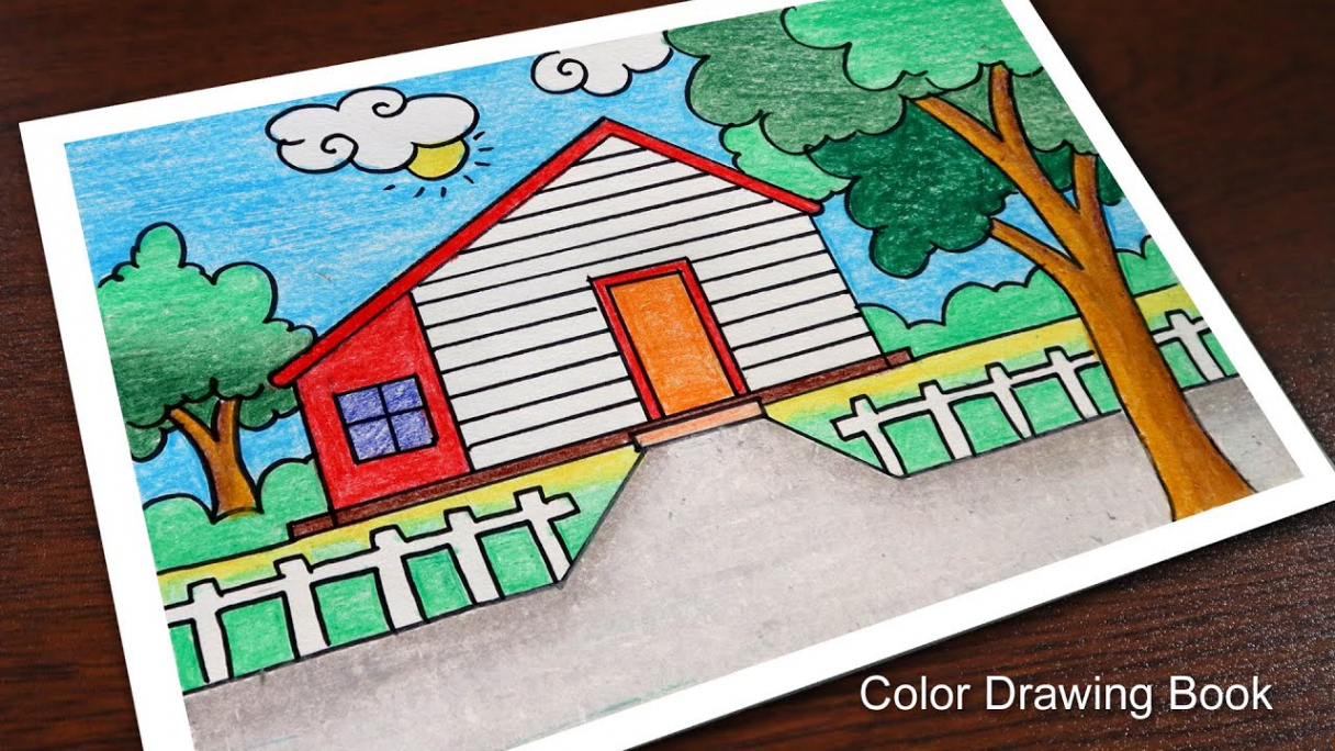 How to draw Simple Scenery for Beginners  Village House Drawing with Co   House drawing, Colorful drawings, Village drawing