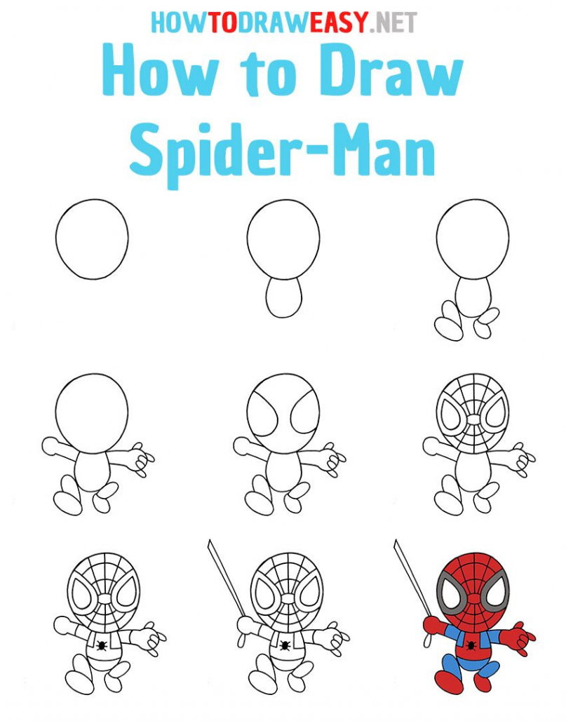 How to Draw Spiderman Step by Step  Spiderman drawing, Easy