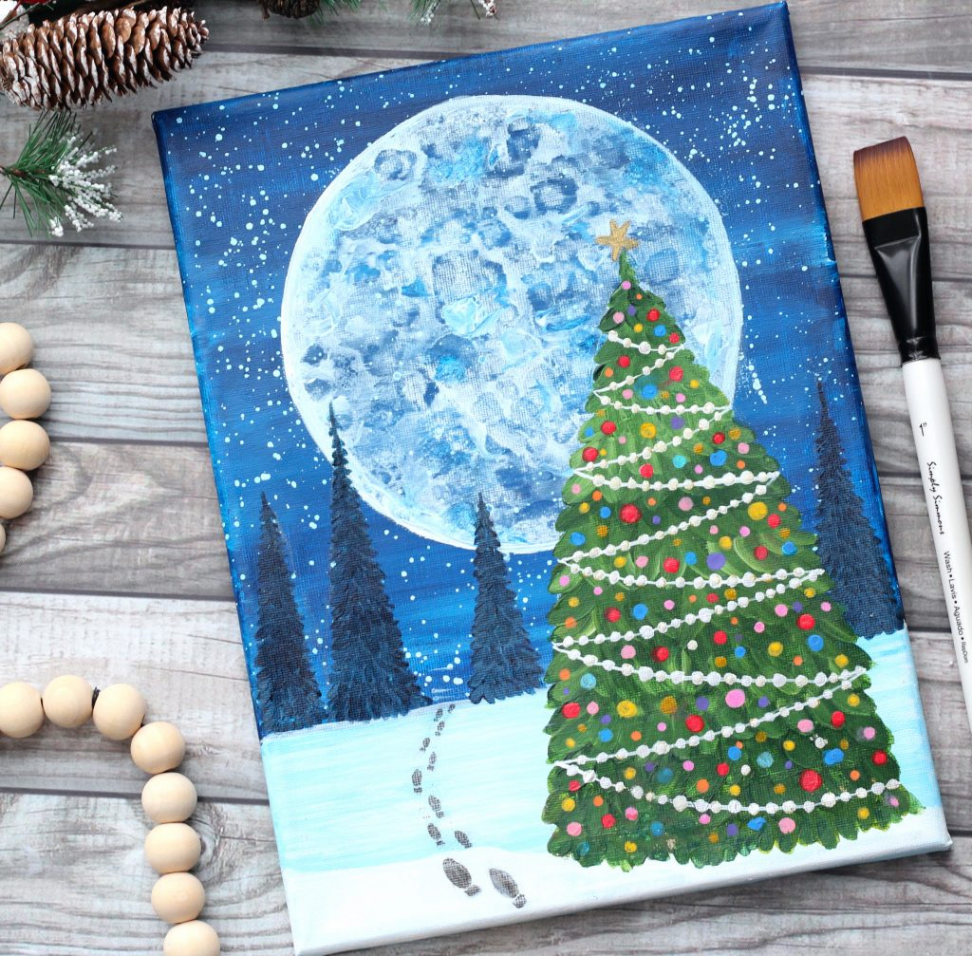 How to Paint a Christmas Tree on Canvas with One-Stroke Technique