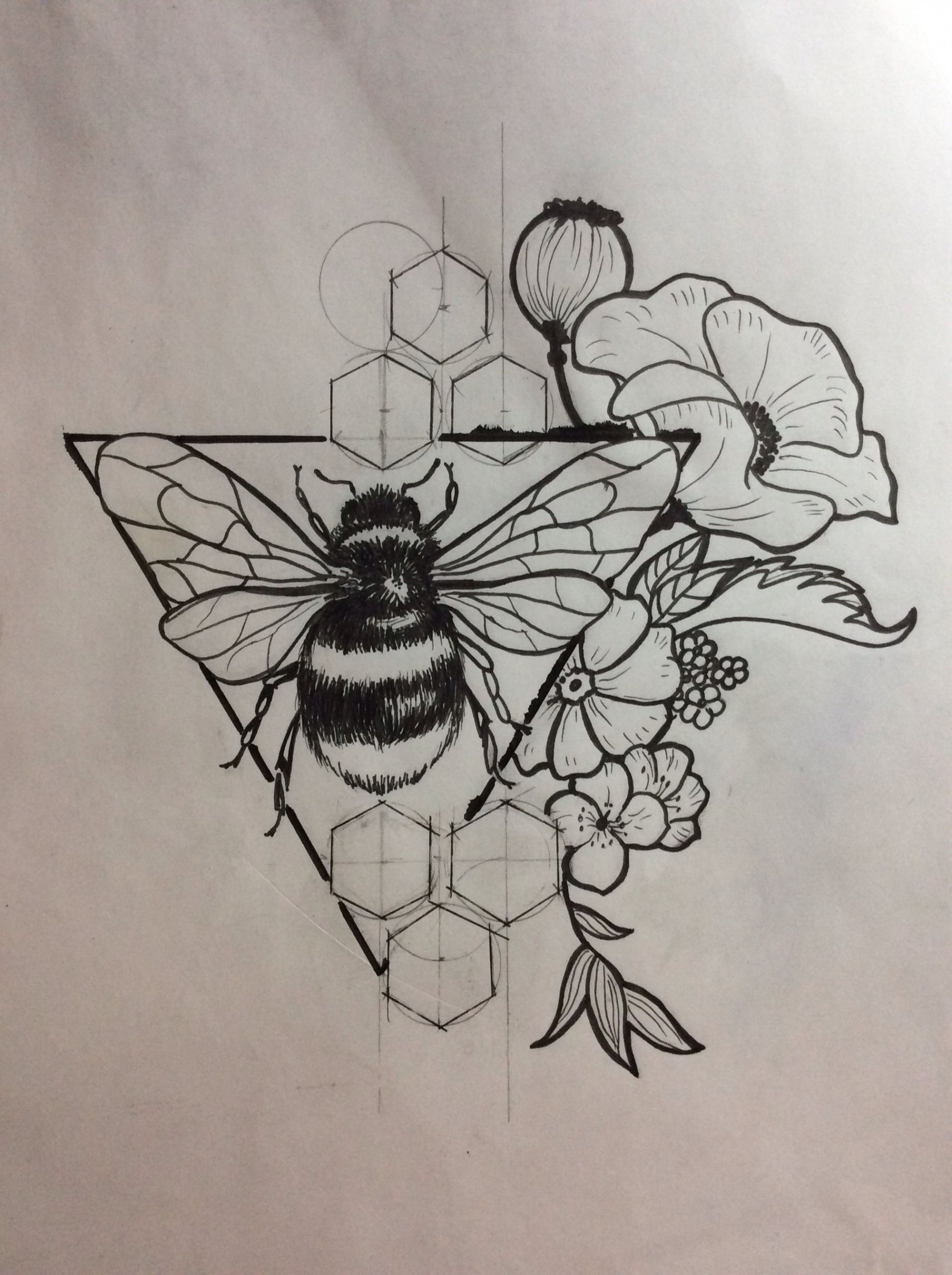 Hummel Flower Sketch  Flower sketches, Bee tattoo, Geometric tattoo