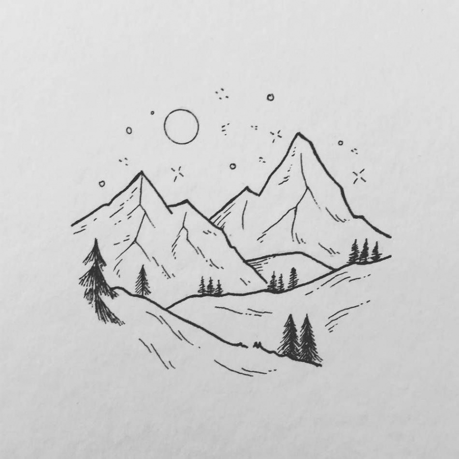 Illustration Inspo #  Line art drawings, Mountain drawing, Art