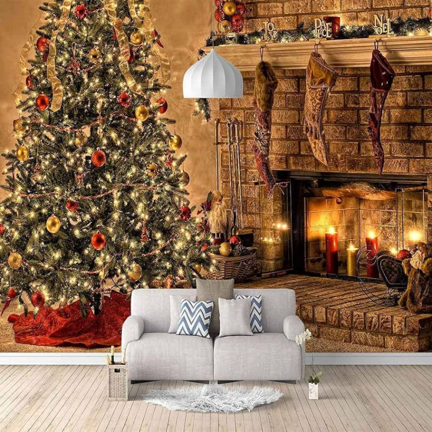 Individual D Wall Picture in Any Size - Christmas Fireplace Christmas Tree  Photo Wall Painting Living Room Bedroom Hotel Wallpaper Home Decoration