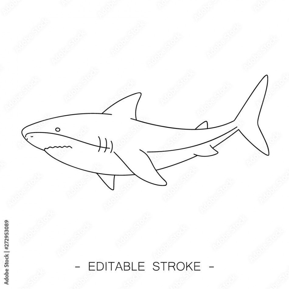 Isolated black outline shark on white background