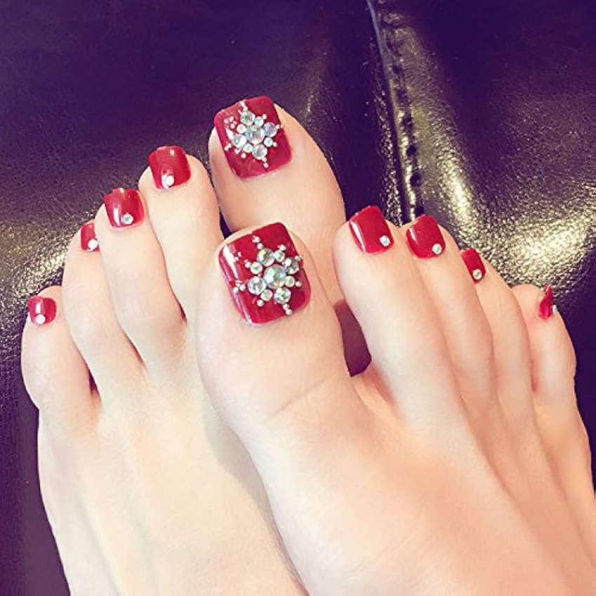 IYOU Fashion False Toenails Wine Red Bling Rhinestone Fake Nail for Toes  Acrylic Feet Nails Art Tips for Women and Girls (Pack of )