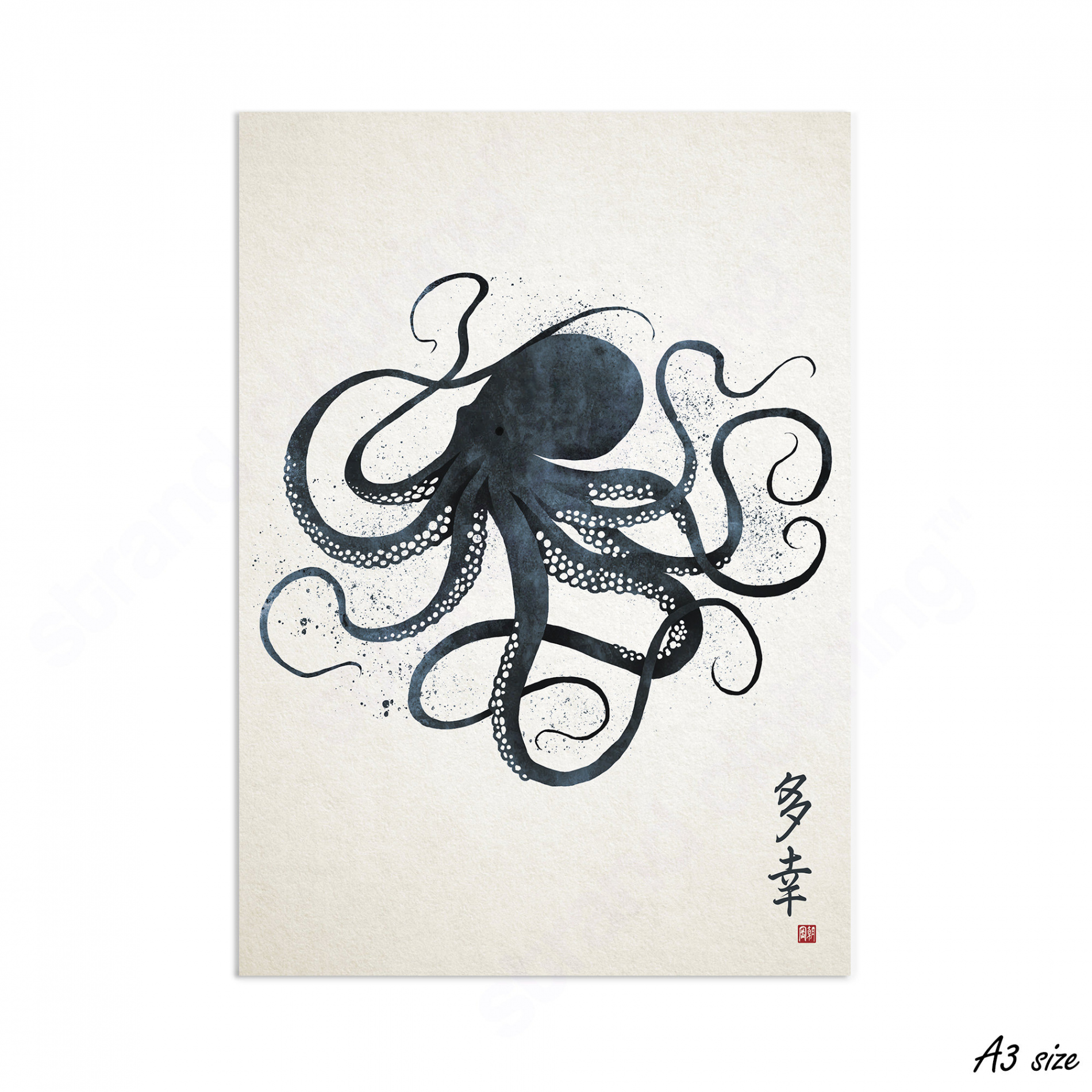 Japanese Octopus Art Print Poster Woodblock Ukiyo-e Style Wall