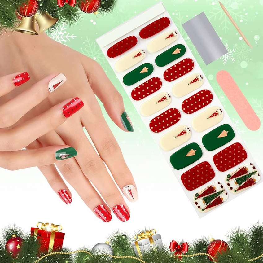 Kalolary Christmas Self-Adhesive Nail Foil, Pack of  Gel Nail Foils,  Strips, Nail Wraps, Semi-Cured Gel Nail Polish Stickers with Nail File and