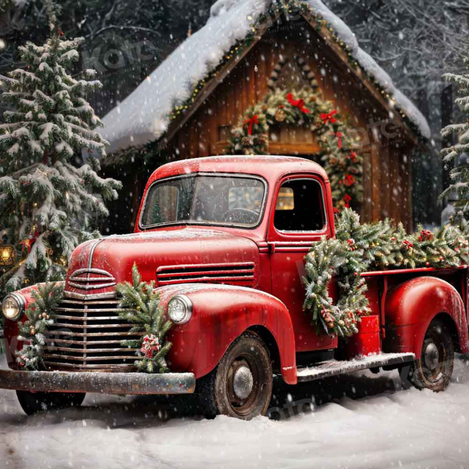 Kate Snow Christmas Tree Red Truck Backdrop for Photography