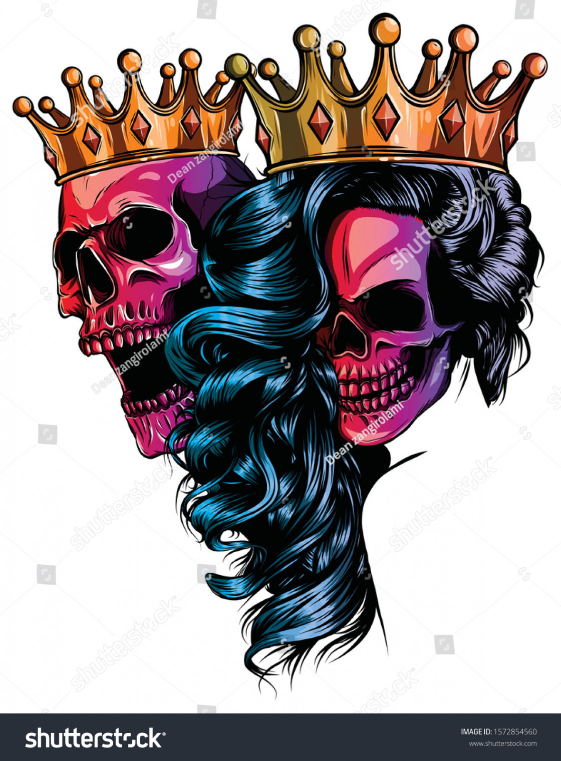 King Queen Death Portrait Skull Crown Stock Vector (Royalty Free