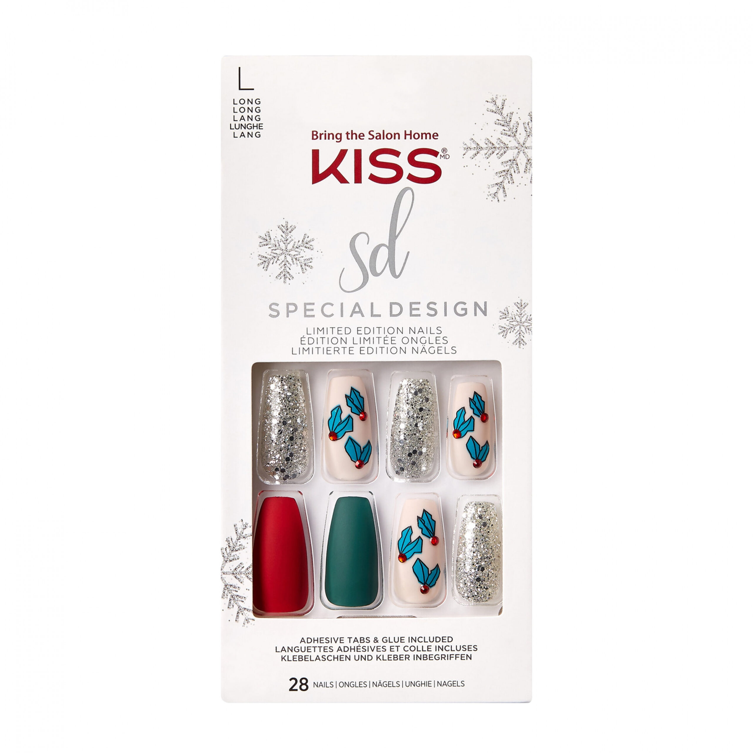 KISS USA Special Design Holiday Limited Edition Fake Nails, Snow