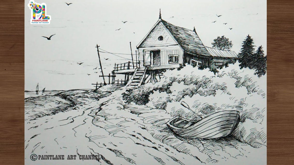 Landscape drawing with normal black pen  PAINTLANE  Pen drawing video