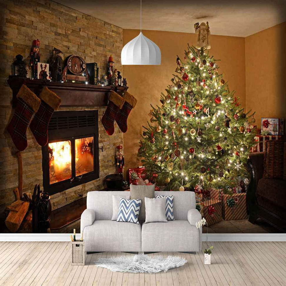 LZRNWP Photo Wallpaper Christmas Fireplace Christmas Tree D