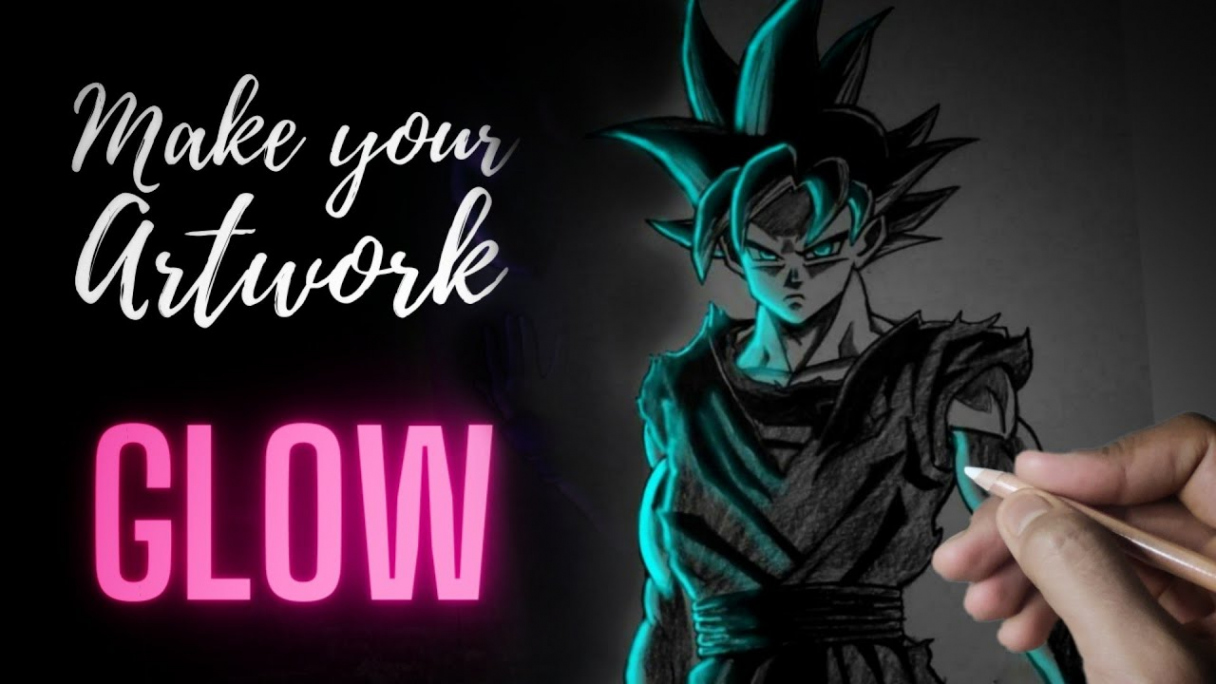 Make your GOKU glow !😍 Glowing Drawing effect on paper with Color pencils   Tutorial #glowing_art