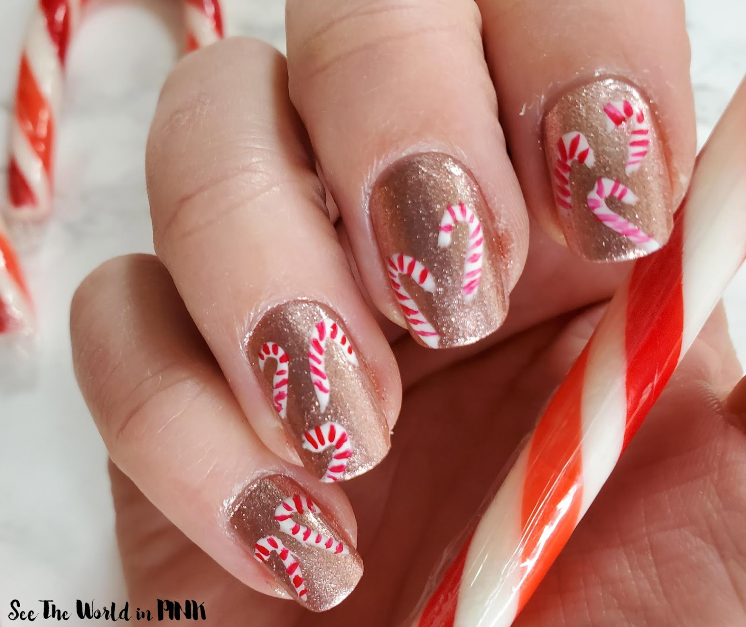 Manicure Monday - Mini Candy Cane Nail Art  See the World in PINK