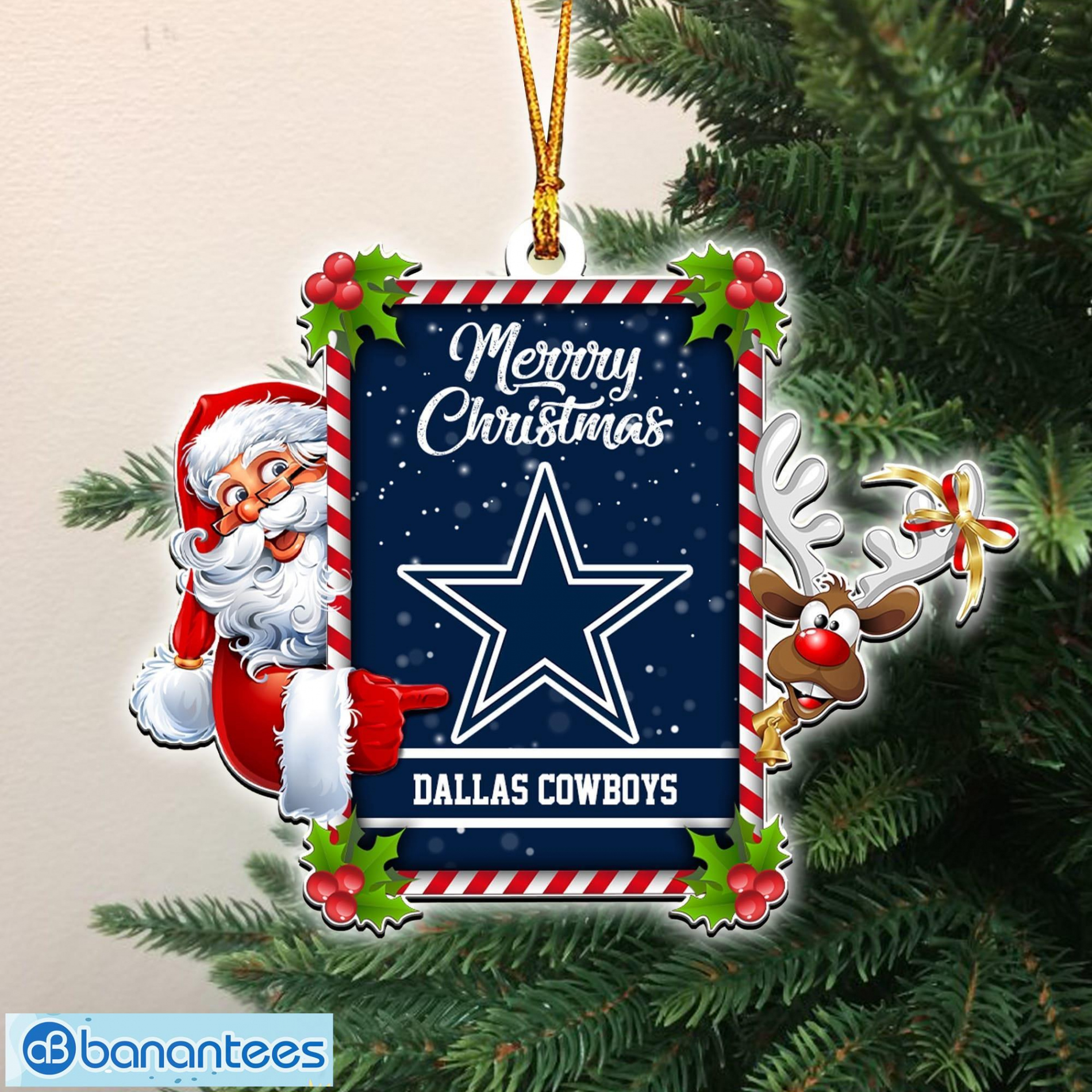 Merry Christmas Dallas Cowboys NFL Santa And Reindeer Ornaments