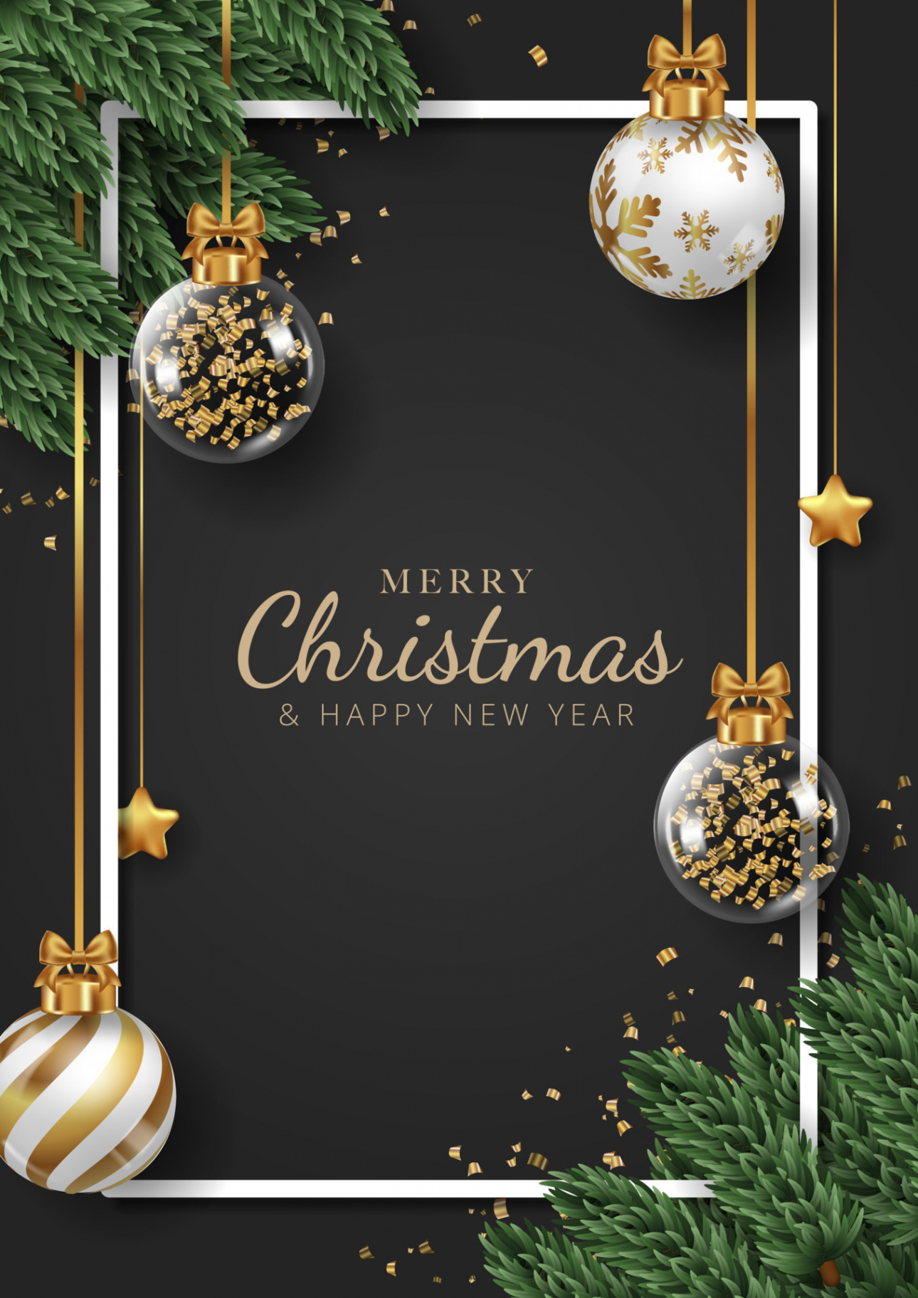 Merry Christmas poster background with christmas tree branche