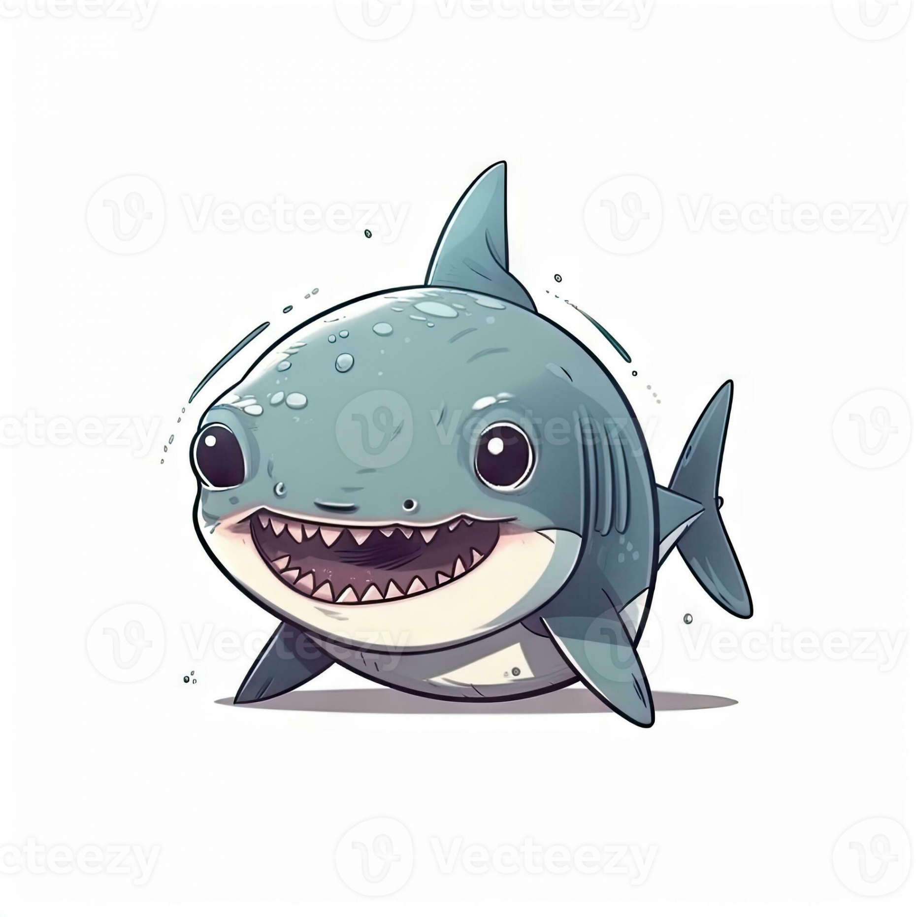 Minimalist Cute Shark Digital Drawing on White Background