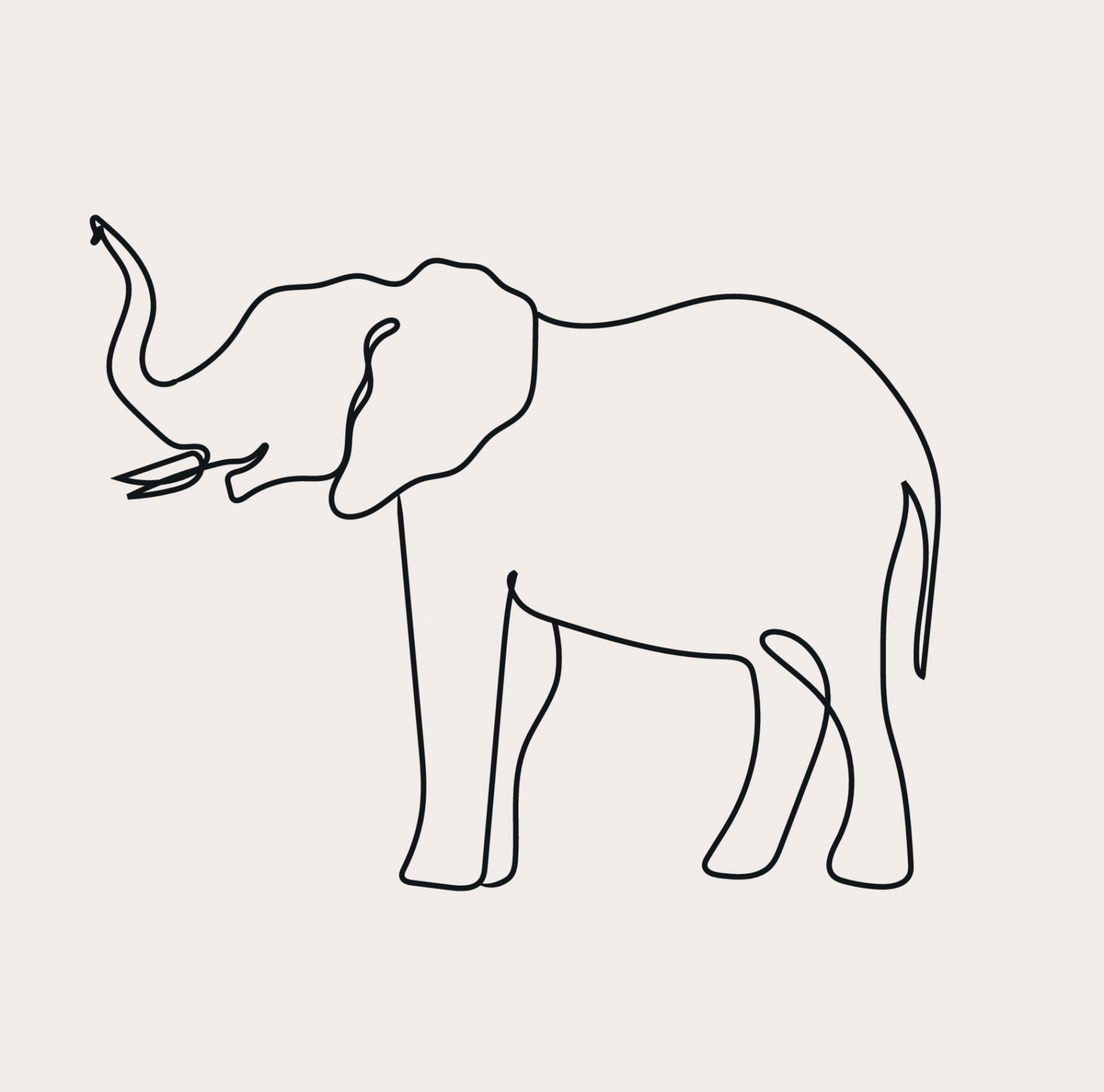 Minimalist Elephant Line Art, Wildlife, Simple Sketch, Black White