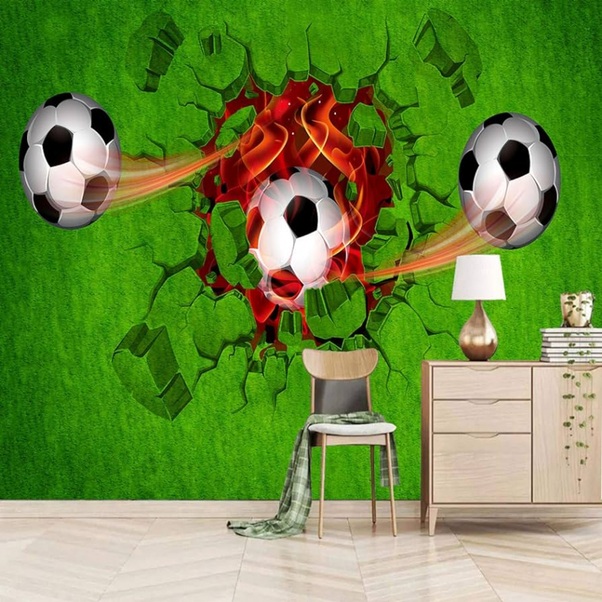 Msrahves Christmas Wall murals Green Football Sport Flame DIY Wallpaper for  Kids Bedroom Living Room Decor,Removable Self-Adhesive Mural Art for Walls