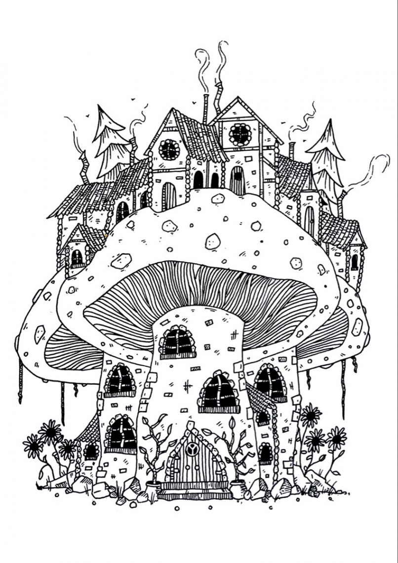 Mushroom house drawing  Doodle art designs, Mushroom drawing, Art