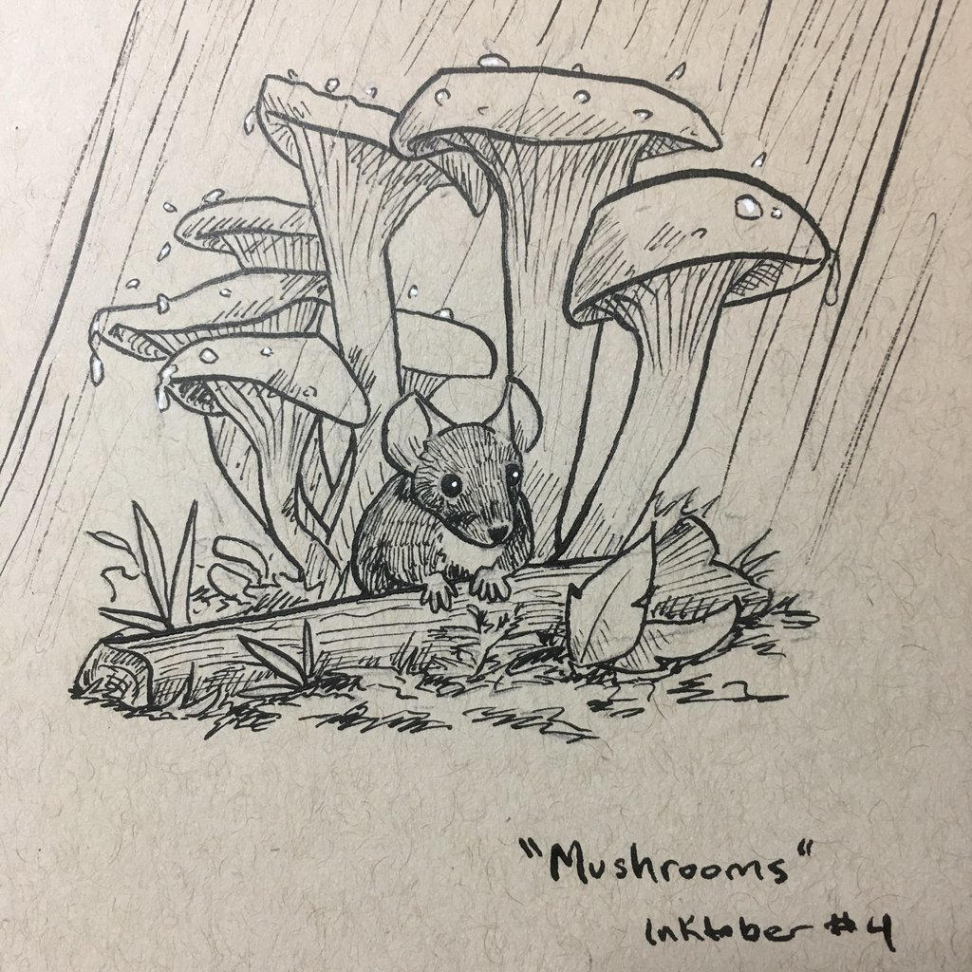 Mushrooms - Little Mouse - Inktober  # by NothingSoul on