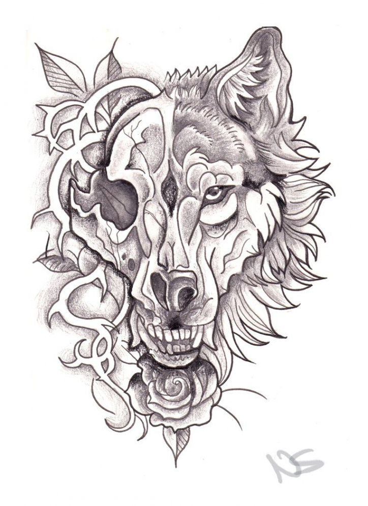 Neo traditional wolf and skull tattoo  Animal skull tattoos