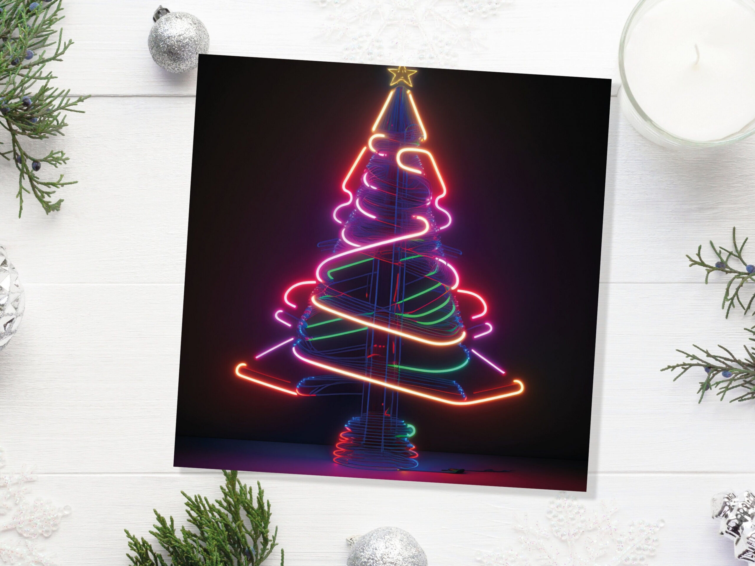 Neon Christmas Card Tree s Glowing Lights Tube Lighting YK Bright  Colours Colourful Unusual Fun Modern Cards For Family Friends Xmas 03