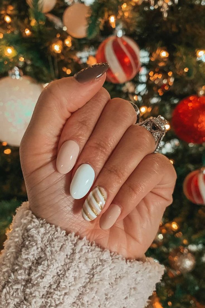 Neutral Christmas nails  Christmas nails, Beige nails design, Nails